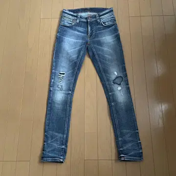 누디진 타이트 테리 W27 데미지 가공 라이트 블루 데님