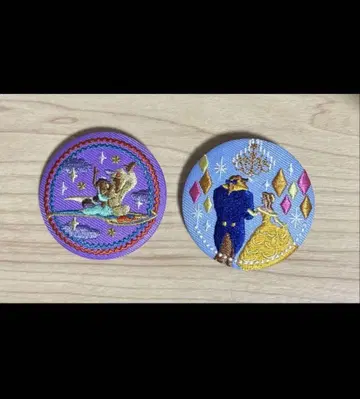 디즈니 자수 캔뱃지 2종 세트 알라딘 미녀와 야수