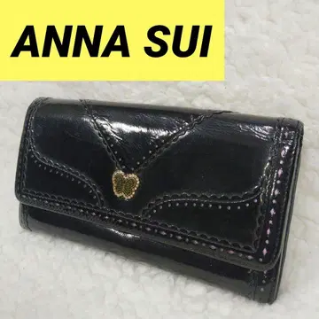 ANNA SUI 안나수이 장지갑 가마구치 나비 꽃무늬 에나멜 여성용 블랙