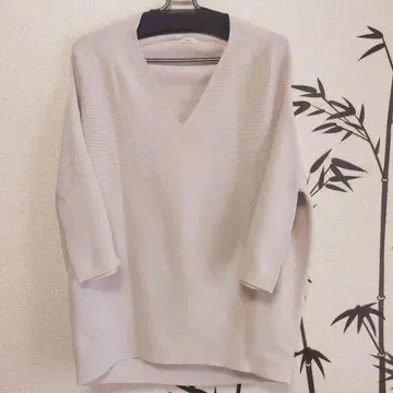IENA 이에나 5부 소매 코쿤 V넥 니트 베이지 썸머 니트