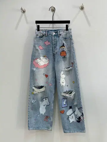 무민 자수 데님 팬츠 와이드 레그