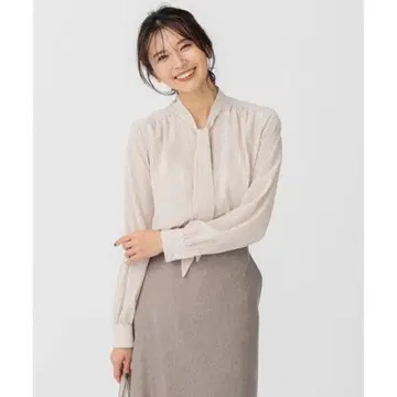 택 포함 새상품 23구 보타이 블라우스 베이지 하운드투스 체크 44