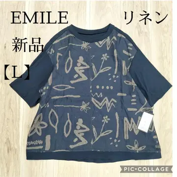 새상품 EMILE 에밀 린넨 네이비 반팔 티셔츠 일본제