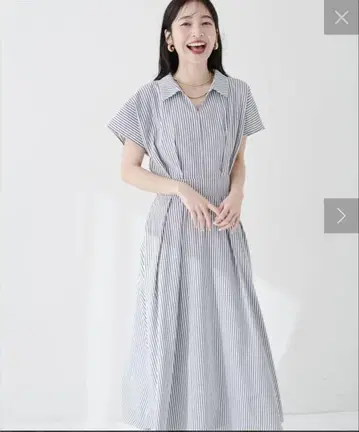 내추럴 꾸뛰르 스트라이프 반팔 롱 셔츠 원피스