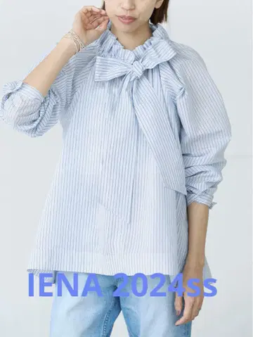 IENA &NAVY 에어리 코튼 보타이 블라우스
