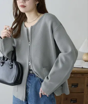 Discoat 디스코트 W 지퍼 스폰디쉬 크루 가디건 그레이