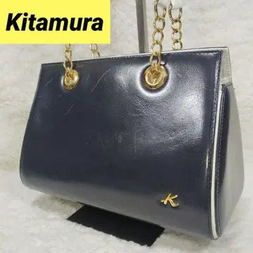 Kitamura 키타무라 핸드백 가죽 네이비 여성용 로고