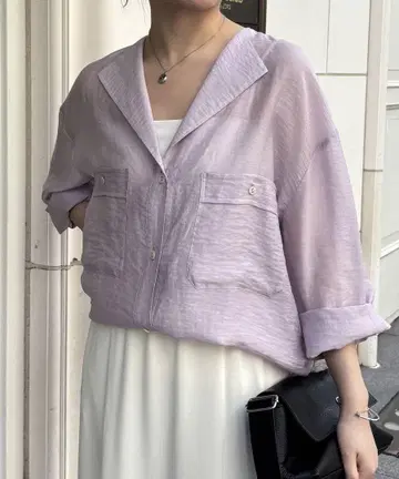 콜라주 빈티지 라이크라 라펠 칼라 셔츠 긴팔 택 포함