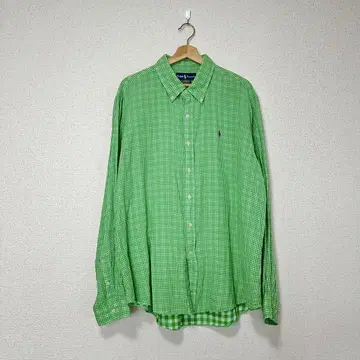 구제 의류 Ralph Lauren 그린 체크 긴팔 셔츠 2XL