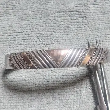 기하학 패턴 커프 뱅글 실버 925 22K 사이즈 18cm