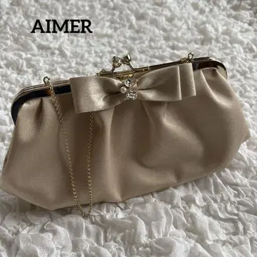 AIMER 아메리 베이지 새틴 리본 파티 백 결혼식 2차 모임 핸드백