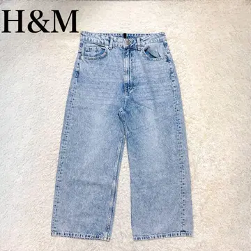 H&M 라이트 블루 스트레이트 데님 와이드 팬츠 배기 진 바지 파랑