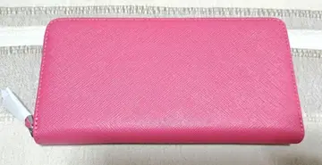 여성용 핑크 천연 가죽 라운드 지퍼 장지갑 미사용 새상품