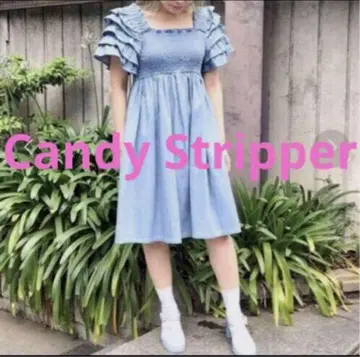 Candy Stripper 원피스 데님 원피스 플레어 스커트