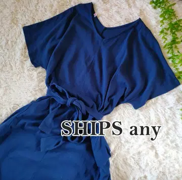SHIPS any USA 코튼 맥시 원피스 네이비 반팔 리본