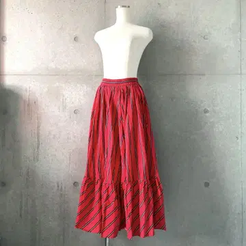 UNITEDARROWS 스트라이프 코튼 플레어 맥시 스커트 레드 36