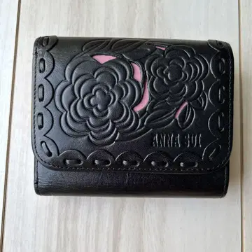 예쁜 안나수이 ANNASUI 3단 폴더형 지갑 가죽 블랙 장미