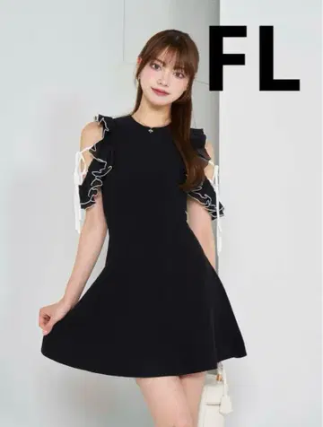 프릴 리본 니트 미니 원피스