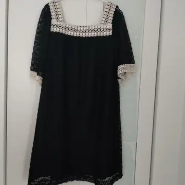 블랙 레이스 옷깃 반팔 튜닉