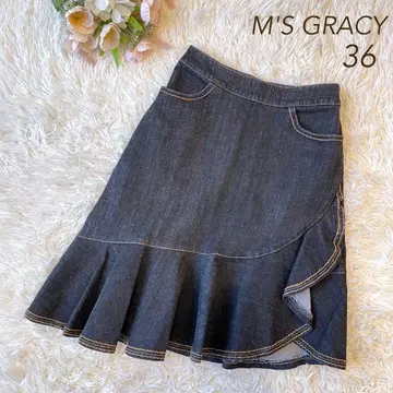 새상품급 M'S GRACY 비대칭 데님 스커트 네이비 36