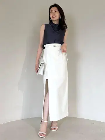 anuans 레이어드 슬릿 스커트 아이보리 S
