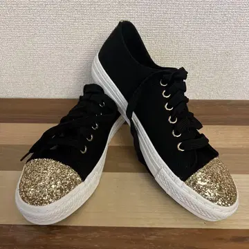 블랙/골드 라메투 스니커즈 25cm