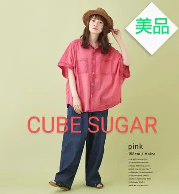 CUBE SUGAR 면 보일 벌룬 셔츠 애시드 핑크 오분 소매 반팔