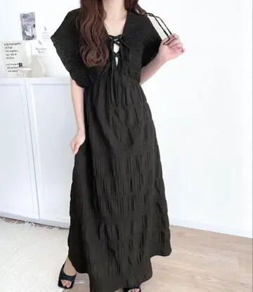 mily bilet 마조리카 플리츠 개더 플레어 원피스 롱