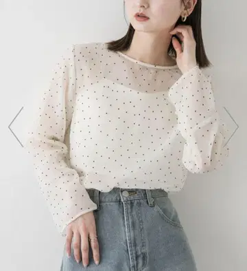 플로키 도트 시어 블라우스 블라우스 긴팔 시어