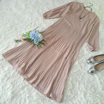 지라 플리츠 티어드 롱 원피스 긴팔 플리츠 베이지 L