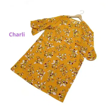 빅 사이즈 Charli 꽃무늬 5부 소매 스트레이트 원피스 7716