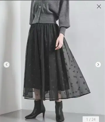 UNITED ARROWS 오간자 자수 플라워 스커트