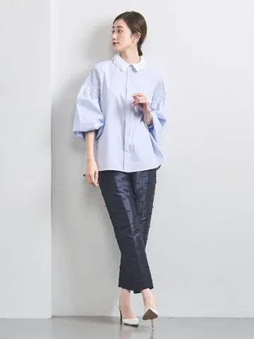 UNITED ARROWS 얇은 명주 그물 칼라 2WAY 블라우스