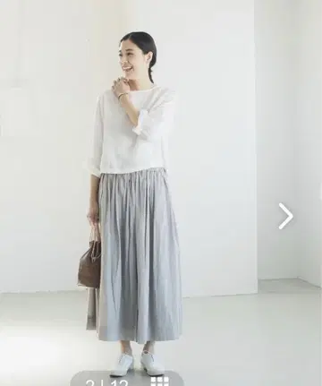 린넨 그레이 플리츠 롱 스커트
