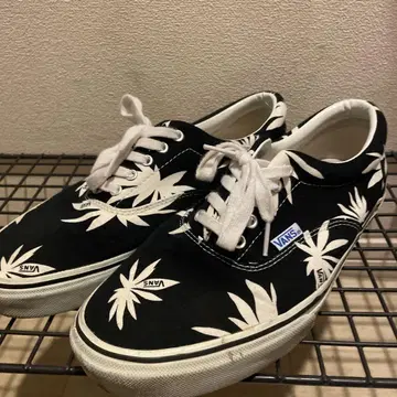 VANS ERA 27.5cm 잎 패턴 프린트 스니커즈 블랙/화이트
