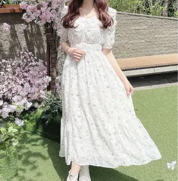 AnMILLE 셔링 플라워 롱 OP OW