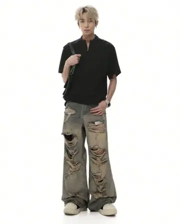 데미지 데님 L 디스트로이 데님 데미지 팬츠 y2k 그런지