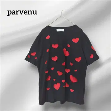 parvenu 반팔 티셔츠 하트 무늬 자수 블랙 귀여운