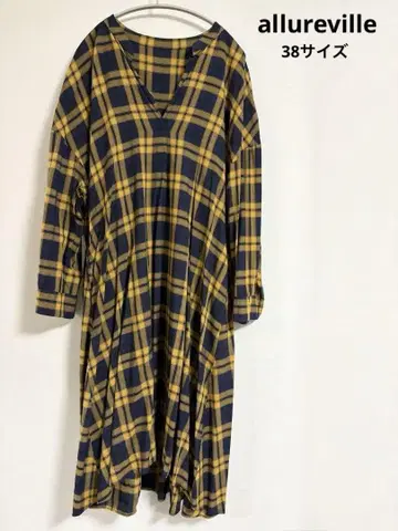 allureville 노카라 셔츠 원피스 긴팔 체크 무늬 38 사이즈