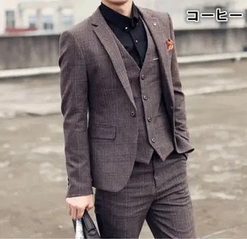 수트 남성 3피스 수트 글렌체크 무늬 수트 슬림 수트