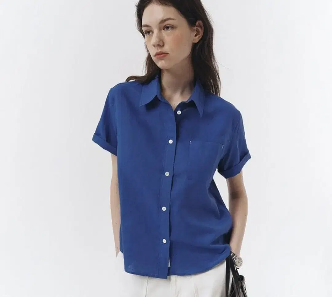 던스트 cropped linen shirt blue 블루 반팔셔츠 M