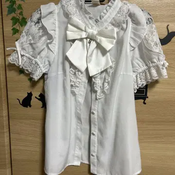 시크릿허니 블라우스 반팔 더블 레이스 프릴 블라우스