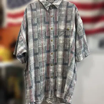 구제 의류 NEW TAST 체크 무늬 반팔 셔츠 XL