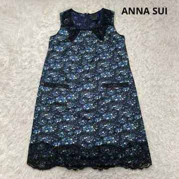 ANNA SUI 레이스 장식 꽃무늬 슬리브리스 원피스 무릎 기장 미국제