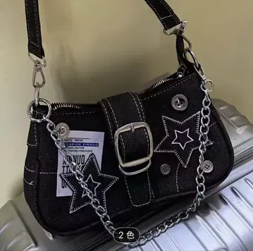 블랙 별 자수 숄더백
