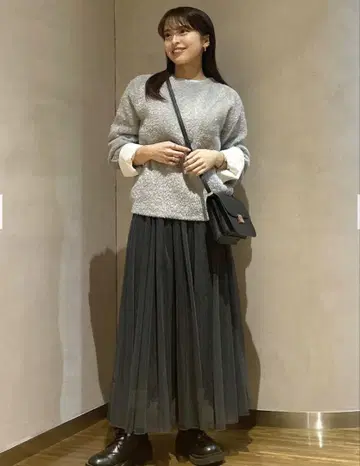 PLST 볼륨 얇은 명주 스커트 그레이 S