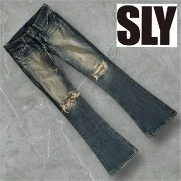 SLY (슬라이) 데미지 가공 부츠 컷 데님 플레어 데님 헤이세이 갸루