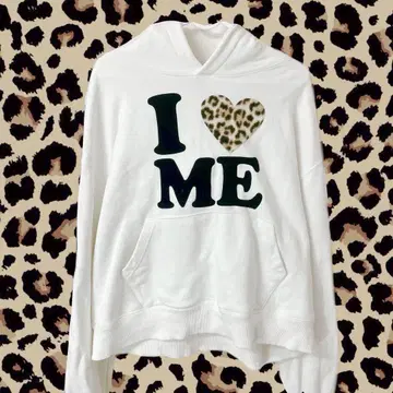 I LOVE ME 레오파드 무늬 하트 후드티