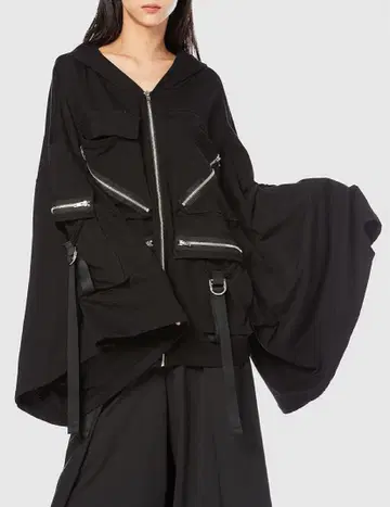 안코록 하이퍼 스팬키 카고 기모노 암 후드티 블랙