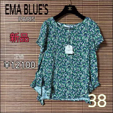 새상품 EMA BLUE'S 손글씨 리프 무늬 탑 38